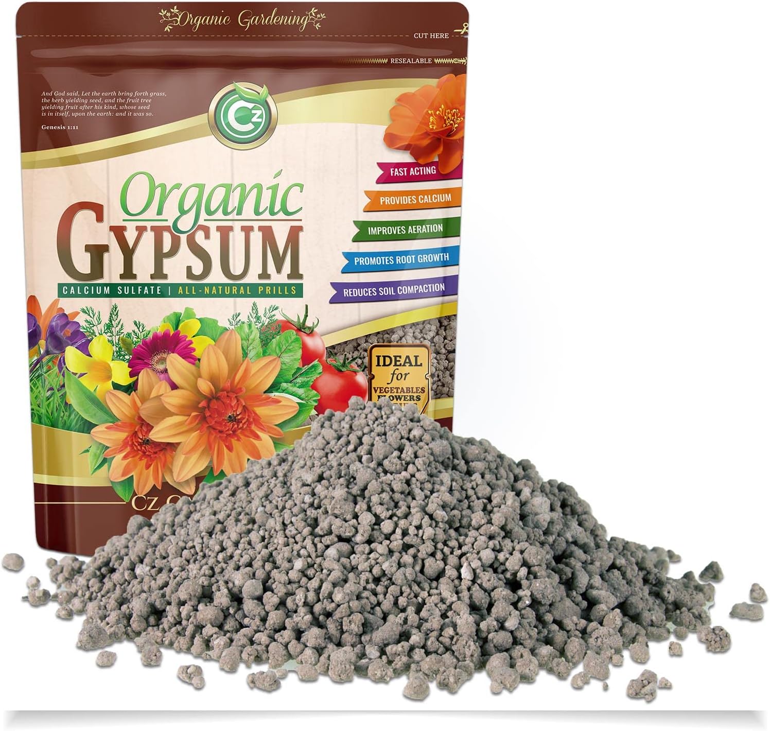 Gypsum Granules - Made in USA - OMRI Listed - Calcium Sulfate Dihydrate - Garden Soil Amendment Fertilizer for Lawns, Plants, Calcium & Sulfur Additive. Cures Blossom End Rot in Tomatoes & Peppers