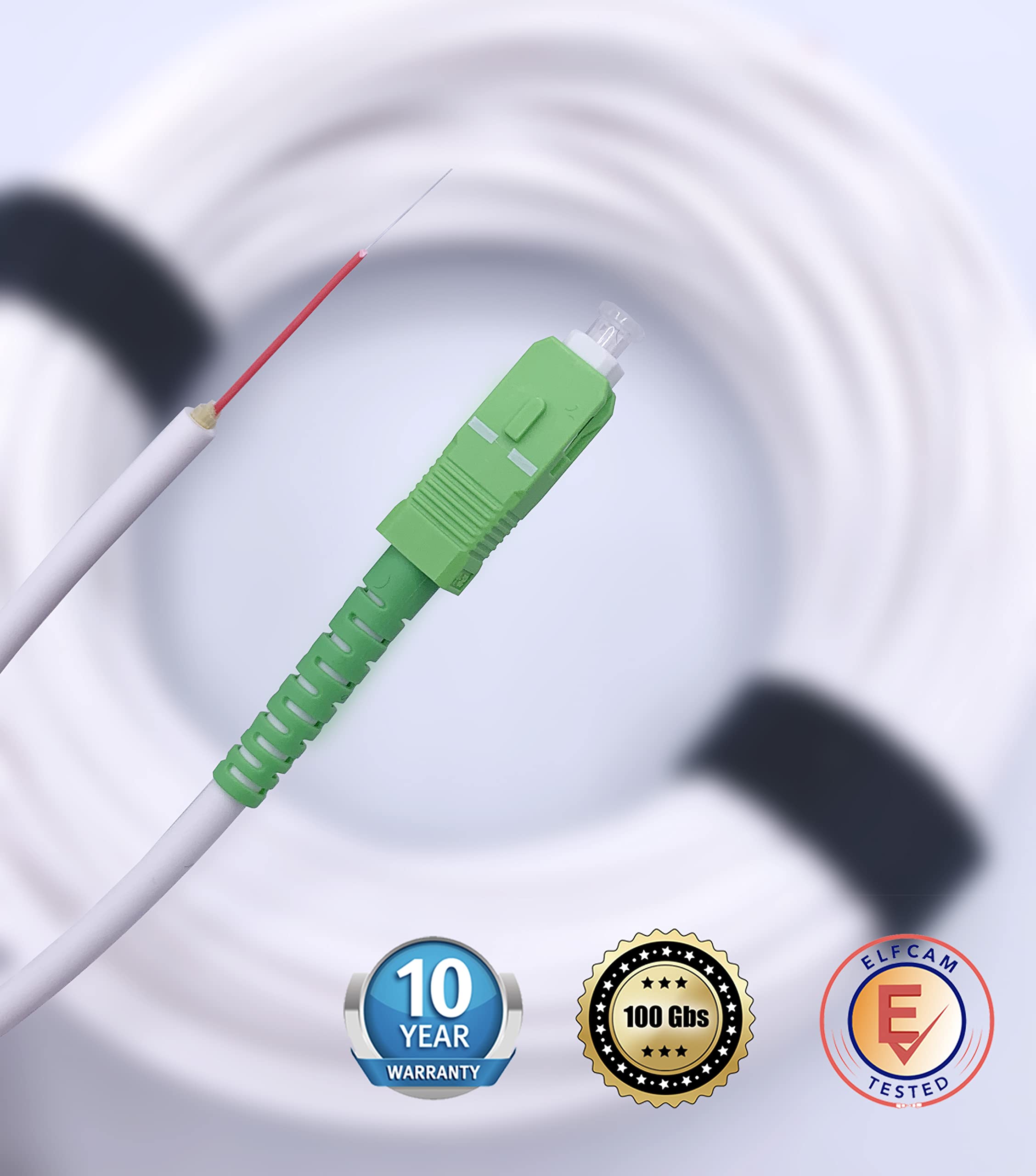 Elfcam® - 55 Mètres Pigtail à Fibre Optique SC/APC Monomode OS2 sans Gaine LSZH, Blanc, Diamètre de Câble : 4,0mm