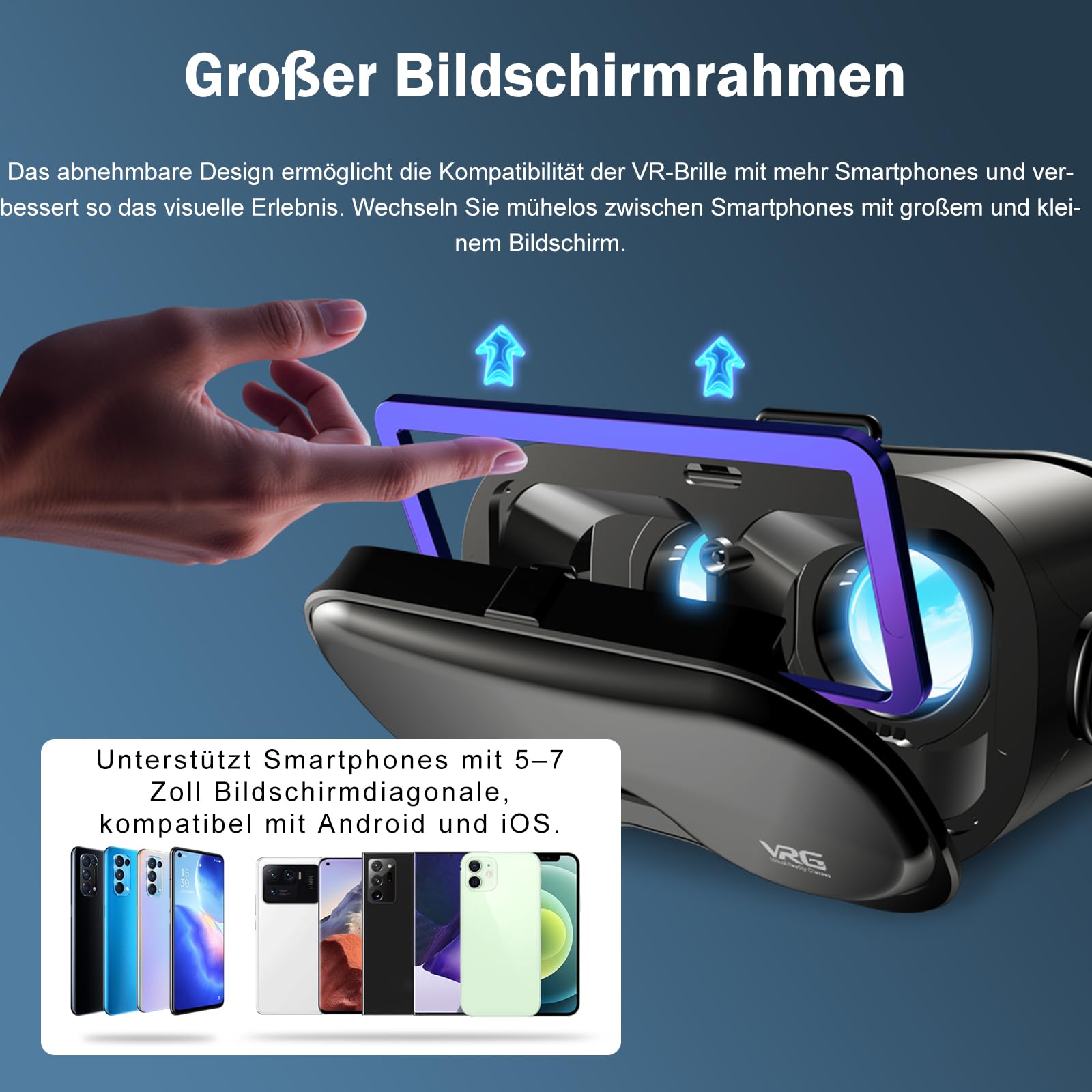 VR-Brille für Handy mit Controller, Einstellbare 3D-Brille Kompatibel mit 5-7 Zoll, Blaulichtfilter & HD-Linsen, Für Mobile Games & Filme