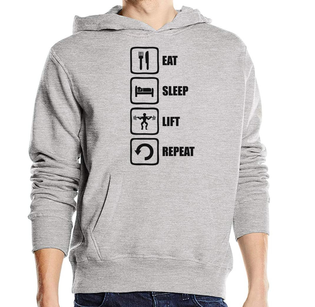 Felpa con cappuccio unisex in misto cotone con logo Eat Sleep Lift Repeat Sportsman grigio