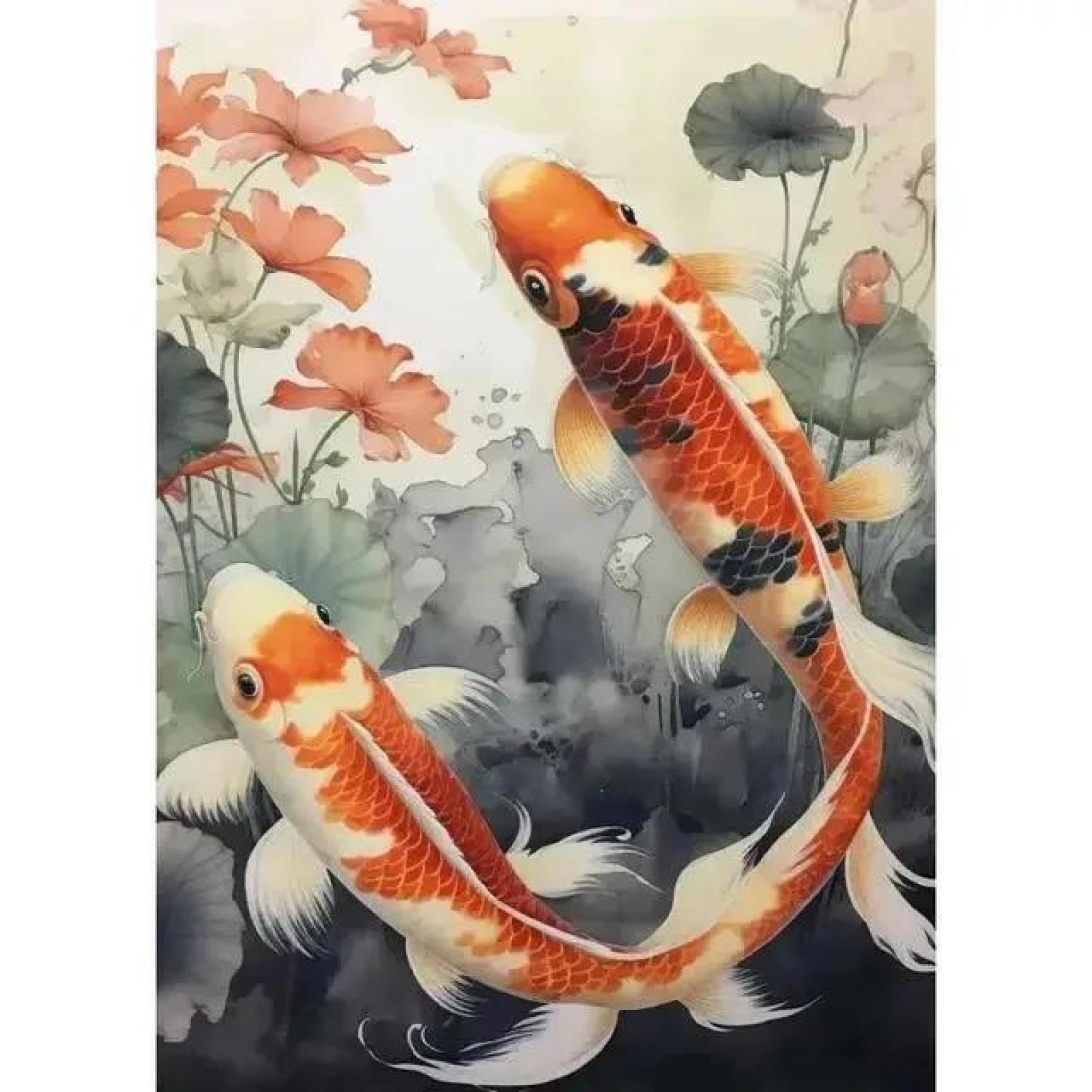 SHINERING Red Koi Fish Golden Carp With Lotus Flower Landscape Canvas Painting Wall Art Poster Prints Picture For Living Room Decor A9 21X30Cm Unframed