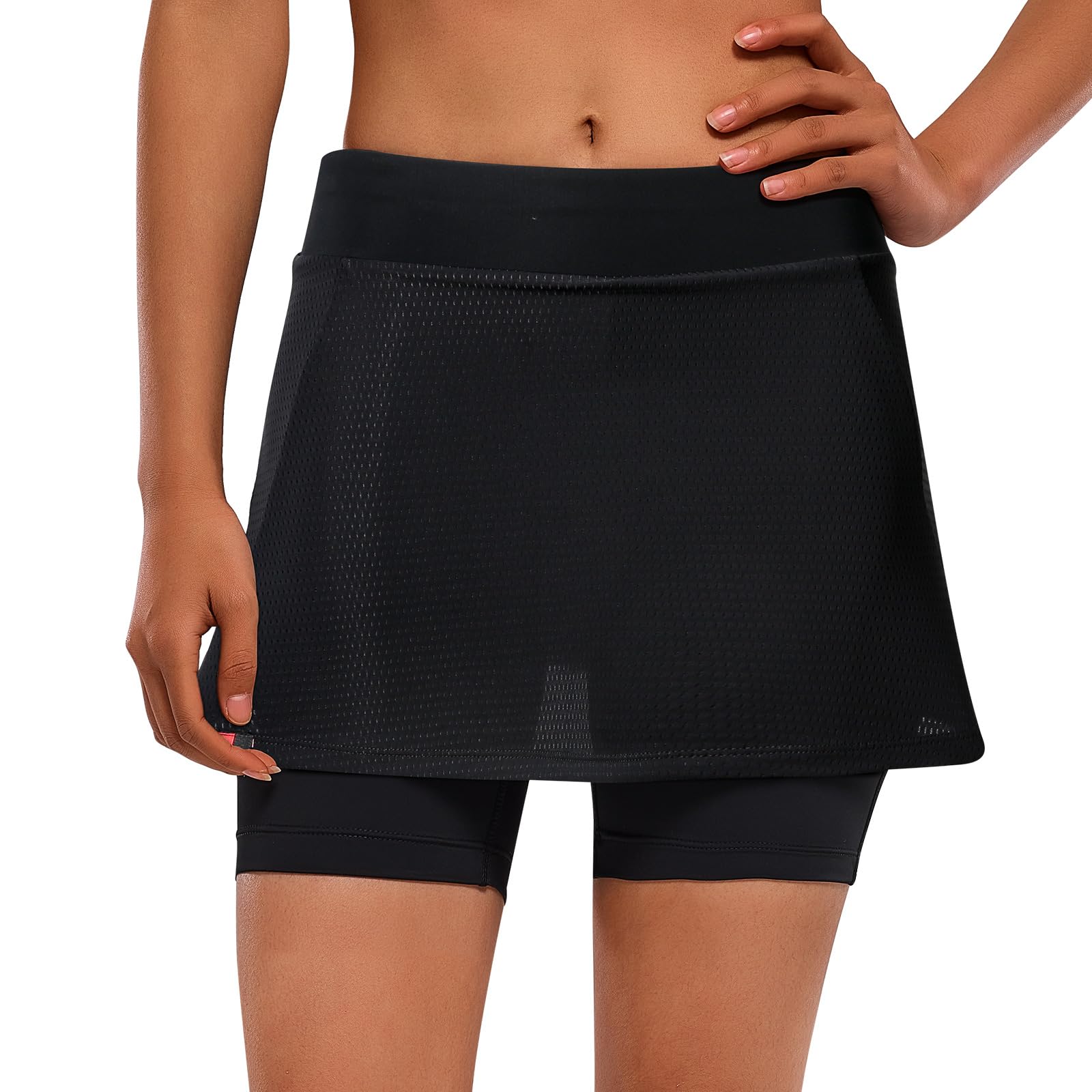 Santic Pantaloncini da ciclismo da donna 2 in 1, pantaloncini da ciclismo con fascia alta imbottita