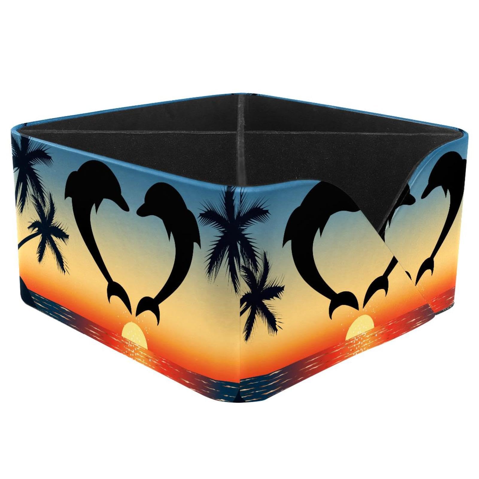 KengjuTesu Dolphins with Palm Trees Desktop Organizer Pen Holder, Rectangular Pencil Cup for Office, Study and Makeup Stations