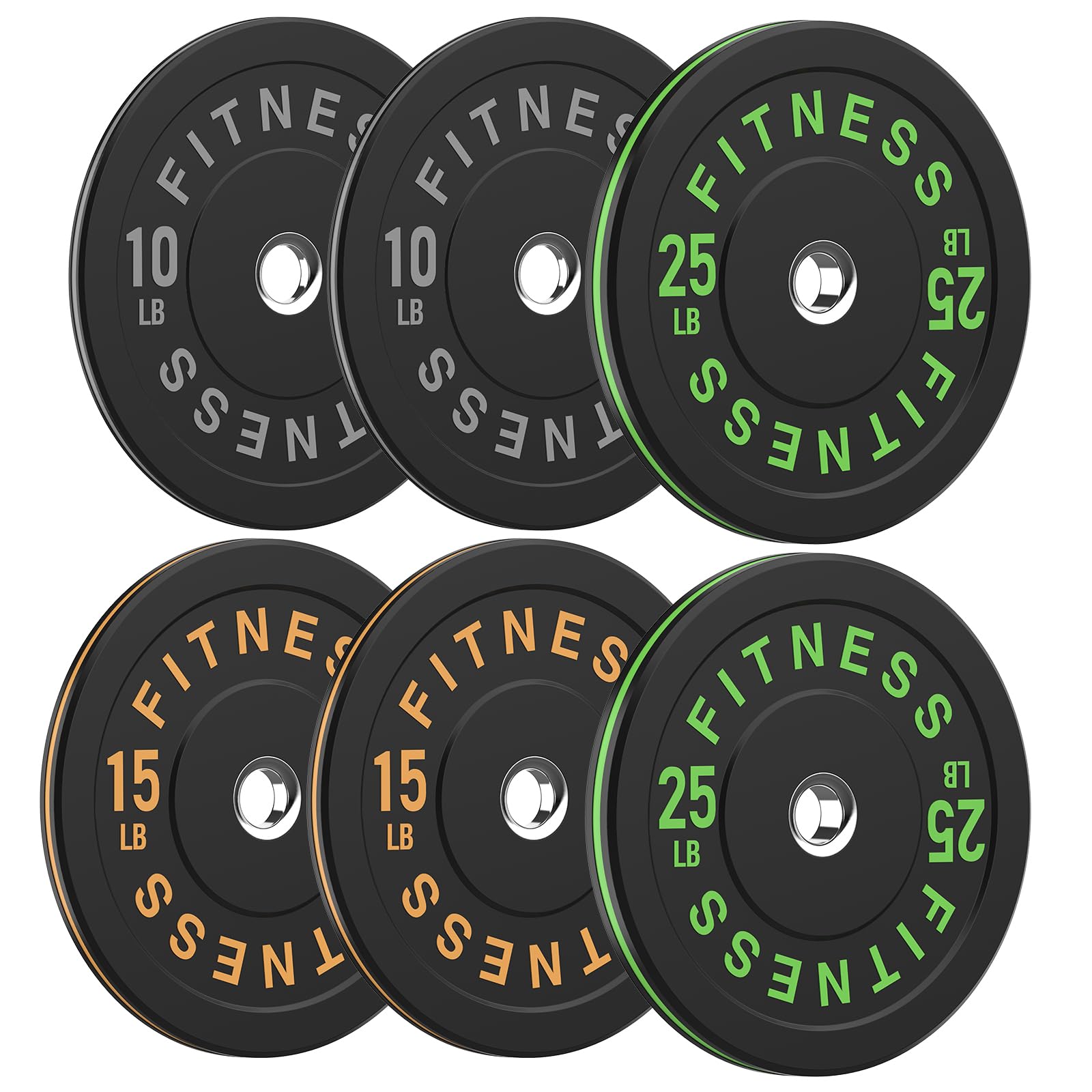 AMGYM Black Bumper Plates Pro Rubber Weight Plates with Colored Rim, Low Bounce Strength Training Plate for Home & Gym, 2 Inch Olympic Standards Weight 100lb Set, Vibrant Barbell Weight Plates for Weight Lifting