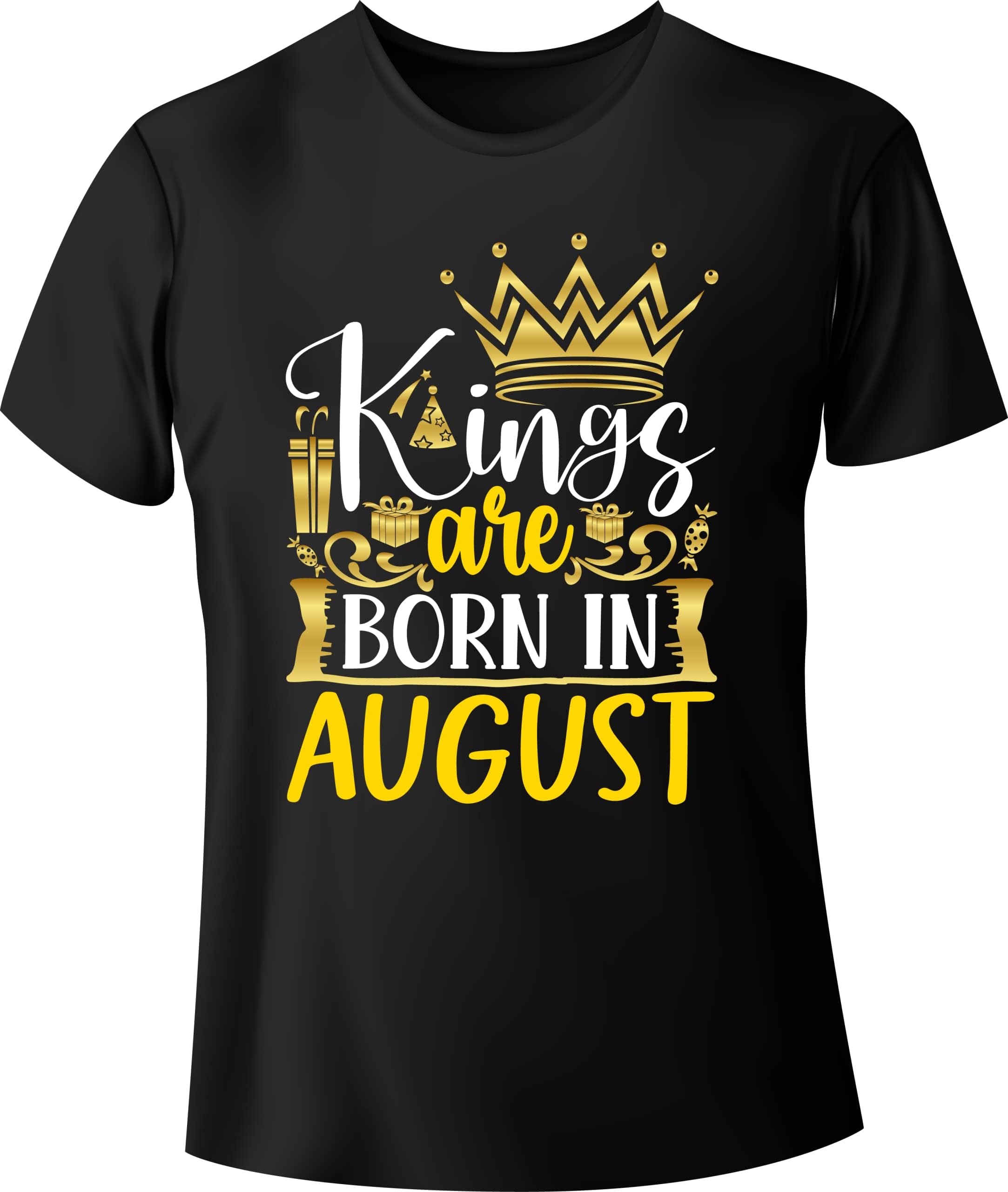 GENERICKings Are Born In August - Men Birthday T-Shirt Birthday Tee For Him, 100% Cotton.