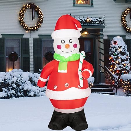 7Ft Christmas Inflatable Snowman Xmas Snowman Blow Up Yard Decor Christmas Outdoor Decorations, Built-in LED Lights, Stakes for The Yard, Lawn, Garden