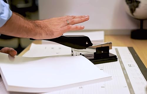 Miniatura 5 de Better Office Products Engrapadora comercial resistente con 2,000 grapas, acero pulido negro, alta capacidad de 100 hojas, palanca ergonómica
