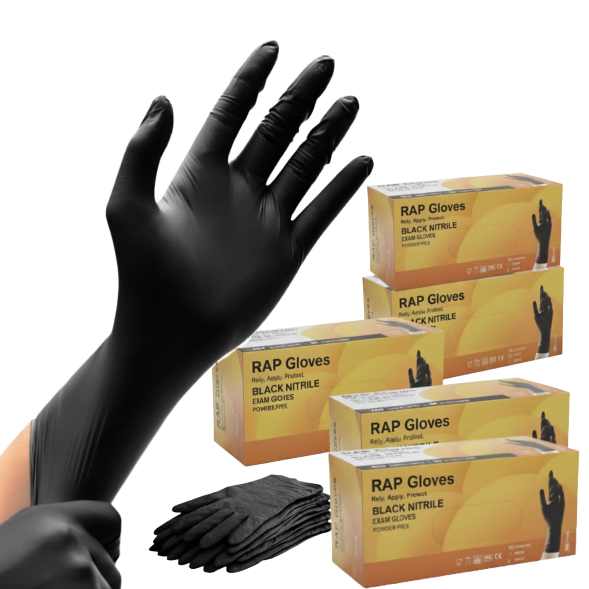 RAP Gloves Professional Black Nitrile Powder Free Multi Purpose Gloves, Extra Strong Disposable Examination Gloves, Surgical Powder Free Disposable Nitrile Gloves (500, S)