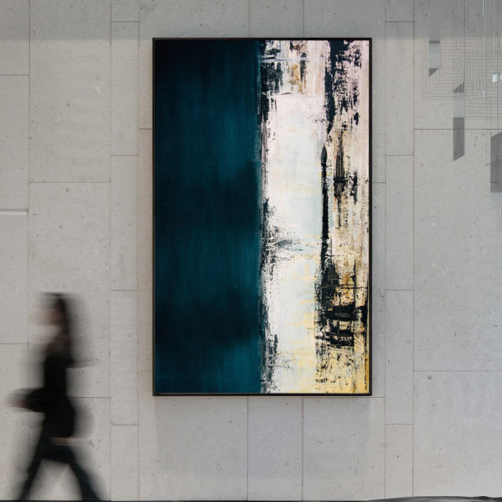 Abstrakcyjna Vintage zielona farba malarstwo nowoczesne Nordic płótno moda zdjęcia ścienny salon duże zielone plakaty drukuje 80x160cm bezramowe