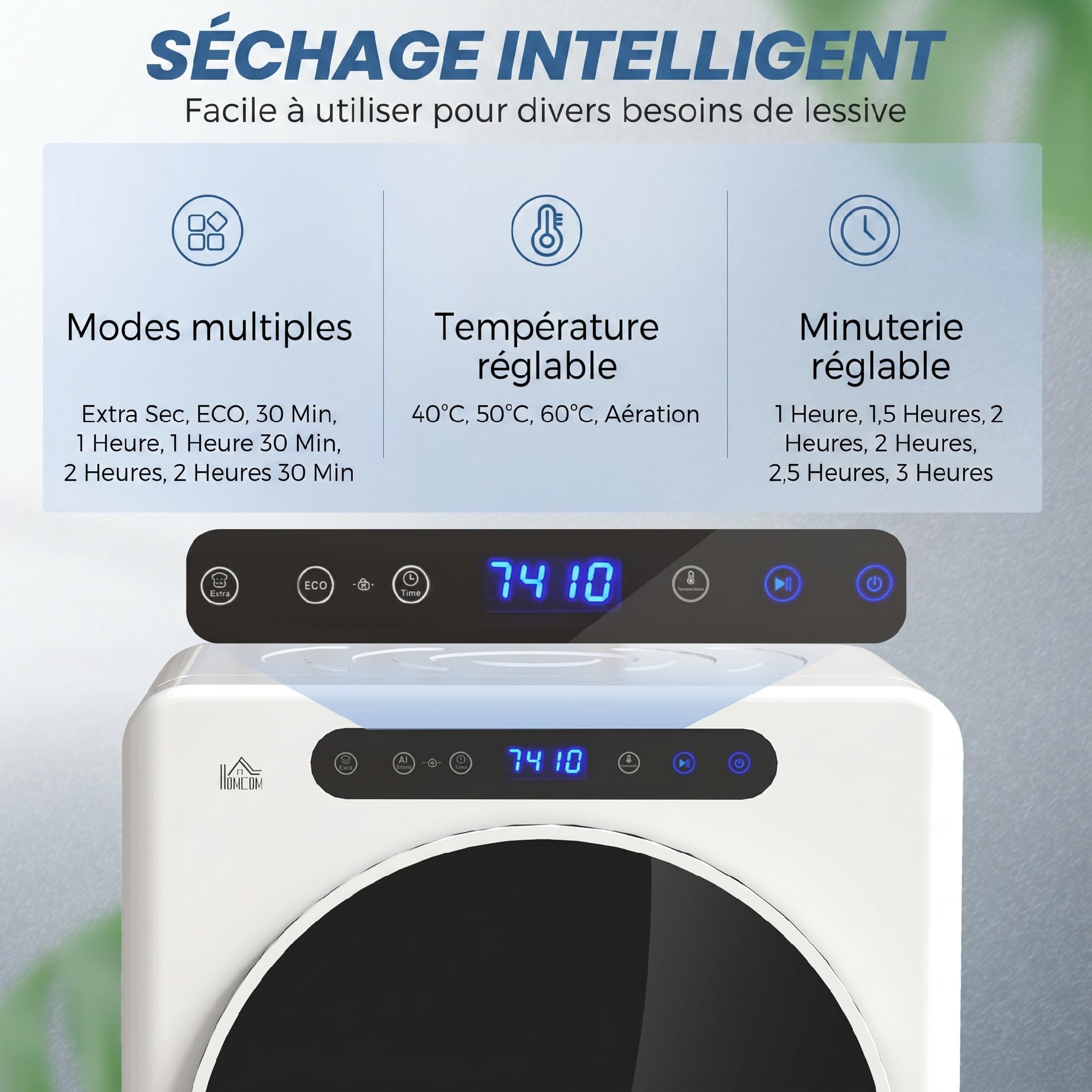 HOMCOM - Secador de ropa de drenaje compacto (1000 W, 3 kg, con 6 modos de secado, tanque de acero inoxidable, carga frontal, temporizador, para apartamento, casa, autocaravanas, color blanco