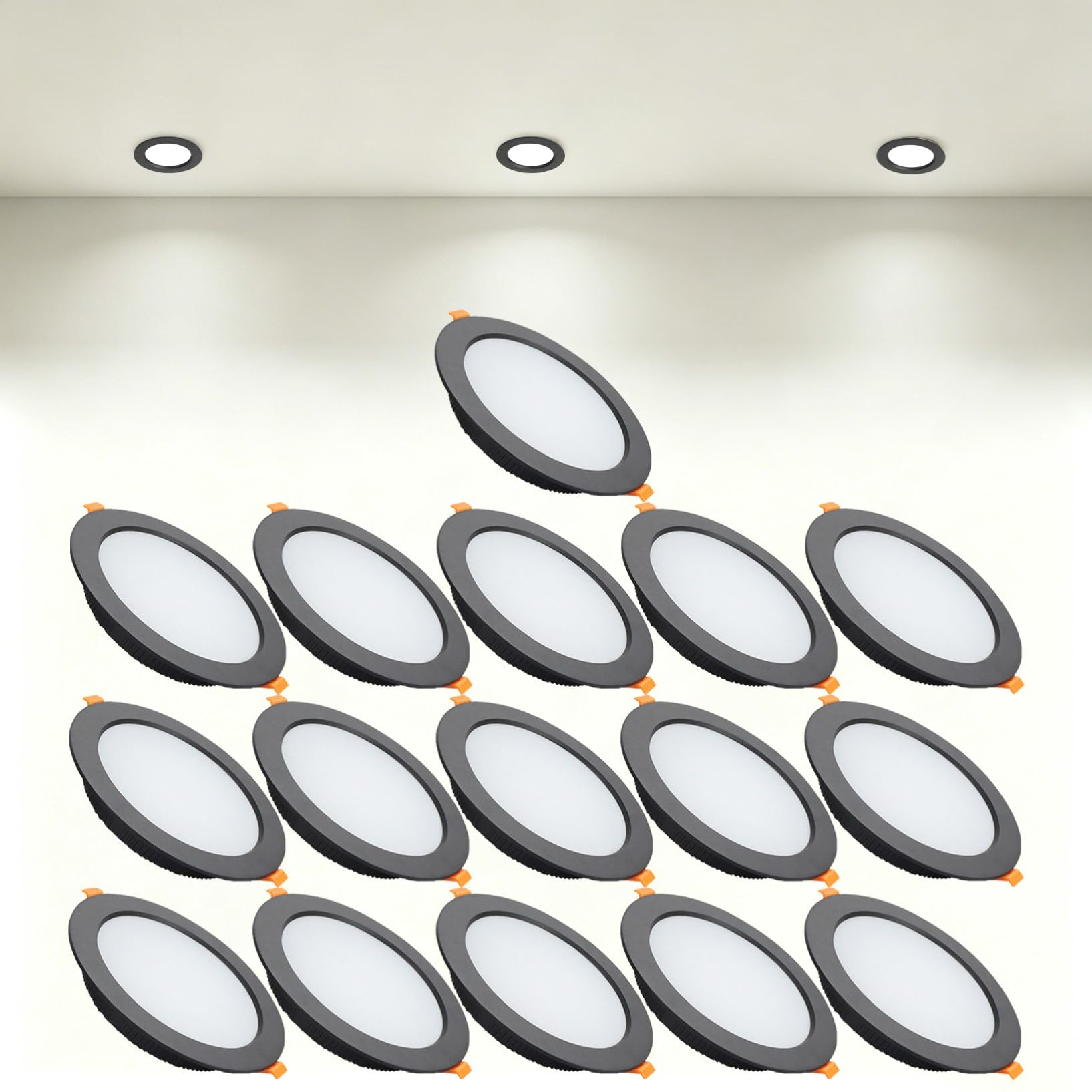 VOGHMOLD 18W Ultra Slim LED Downlight Recessed Ceiling Light 5 inch, 4000K Spot Lights Black Aluminum Trim, Cut Φ150-160mm, AC110-240V Panel Lighting for Office Hallway Closet, 16 Pack
