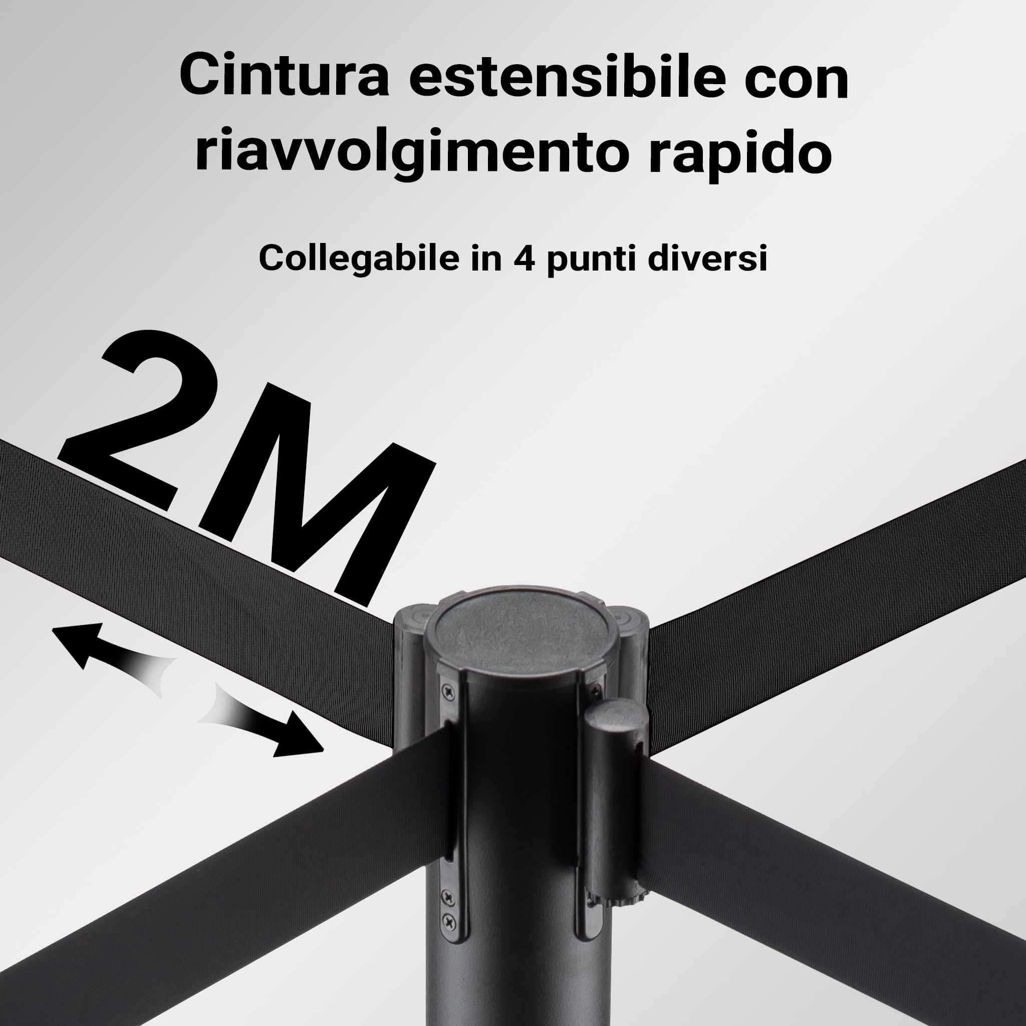 Wiltec Colonnine tendinastro 320 x 70 x 900 mm, Set 2 paletti delimitatori in acciaio con nastro nero