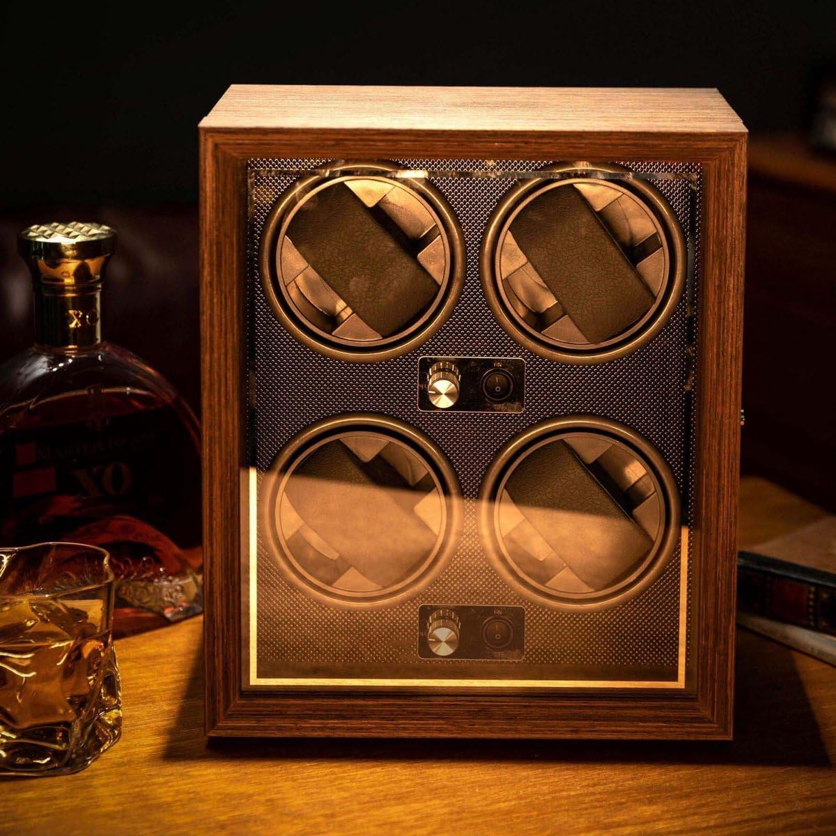 Olvy Uhrenbeweger für 4 Uhren, Watchwinder Box, Extrem Leiser Mabuchi Motor, Flexiblem Uhrenkissen, Watch Winder