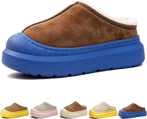 Suede Warm Fuzzy Soft Platform House Slippers for Women Men 