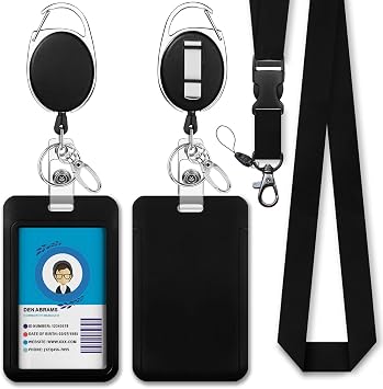Giancomics Black Lanyards for ID Badges, Badge Holder Retractable Reel Card