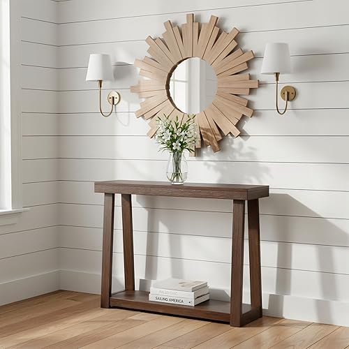 Miniatura 14 de Plank+Beam Mesa de consola de madera maciza con almacenamiento, 46 pulgadas, mesa de sofá con estante, mesa estrecha de entrada para pasillo, detrás