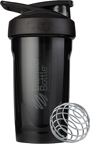 BlenderBottle Strada - Vaso agitador perfecto para batidos de proteínas y antes del entrenamiento, 24 onzas, color negro
