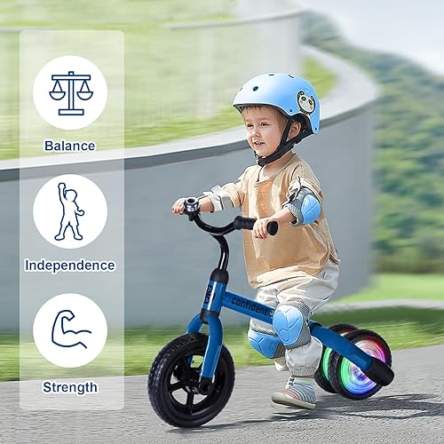 Miniatura 3 de YGJT Triciclo de iluminación 3 en 1 para niños pequeños de 2 a 5 años, bicicleta de equilibrio plegable para niños con asiento ajustable y pedal