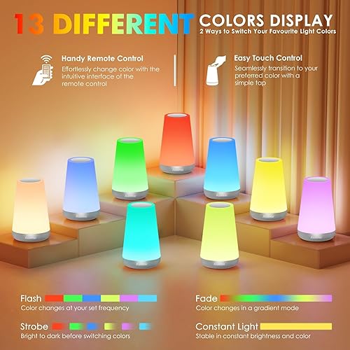 Miniatura 3 de Auxmir Luz nocturna para niños y bebés, 2500 mAh13 colores RGB y 5 brillo, lámpara de noche LED recargable portátil para guardería, luces nocturnas