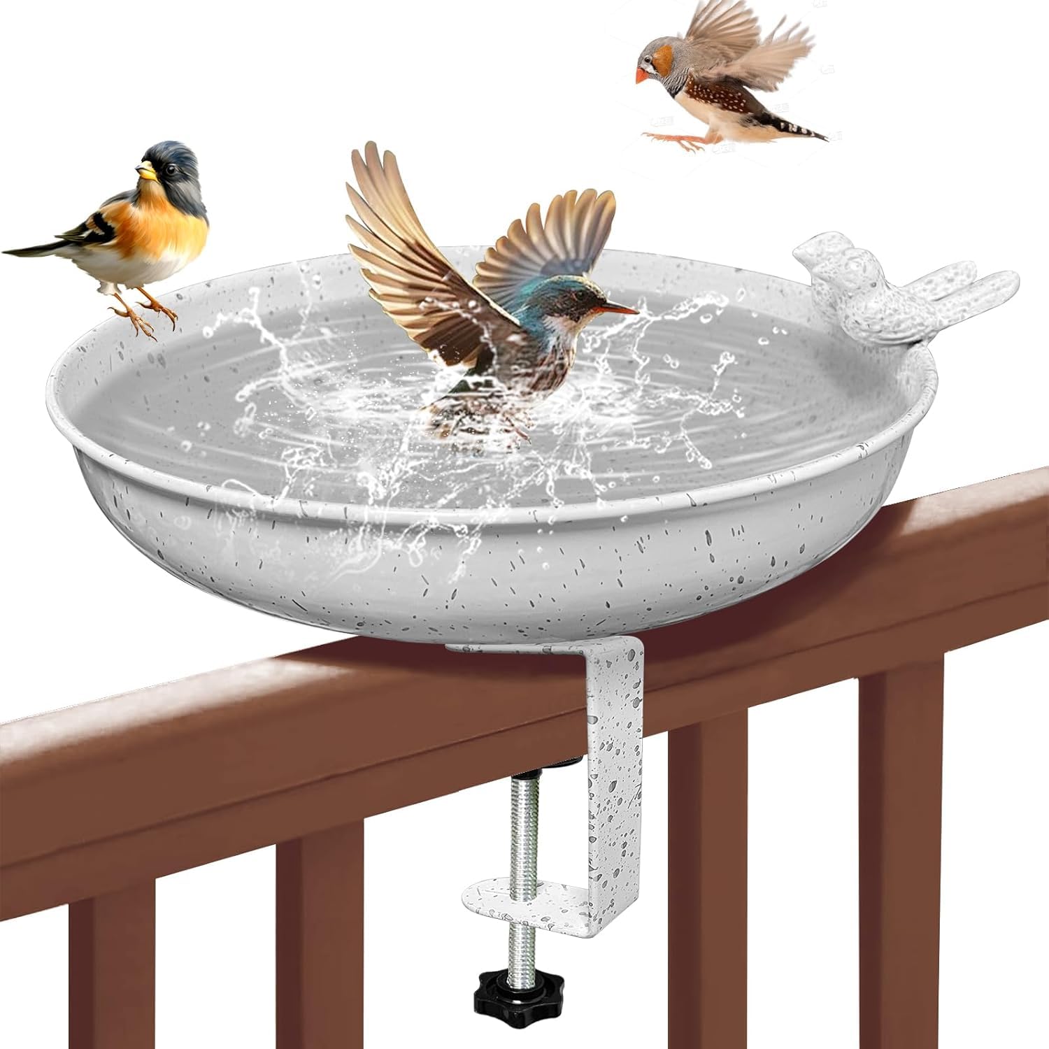 Vogeltränke Hängend Frostsicher für Balkongeländer, Vogelbad für Balkon und Garten, Wildvogeltränke Winterfest Außen, Vogelbad für Wildvögel, Vogelfutterspender Wildvogel Badewanne Wasserschale Metall - 1