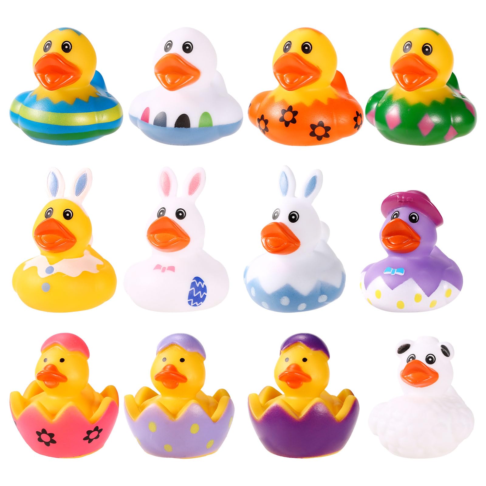 12pcs Easter Rubber Ducks, Mini Easter Bunny Rubber Duck Little Kids Bath Toy Small Tiny Assorted Rabbit Rubber Duckies Cute Bath Tub Duck for Easter Basket Fillers Party Favors Decoration Supplies