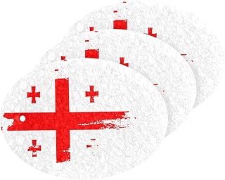 Georgia Flag Painted Kitchen Sponges, Cleaning Dish Sponges, Non-Scratch Scrubber Sponge, for Dishes,Pans,Pots & More- 3 Pack