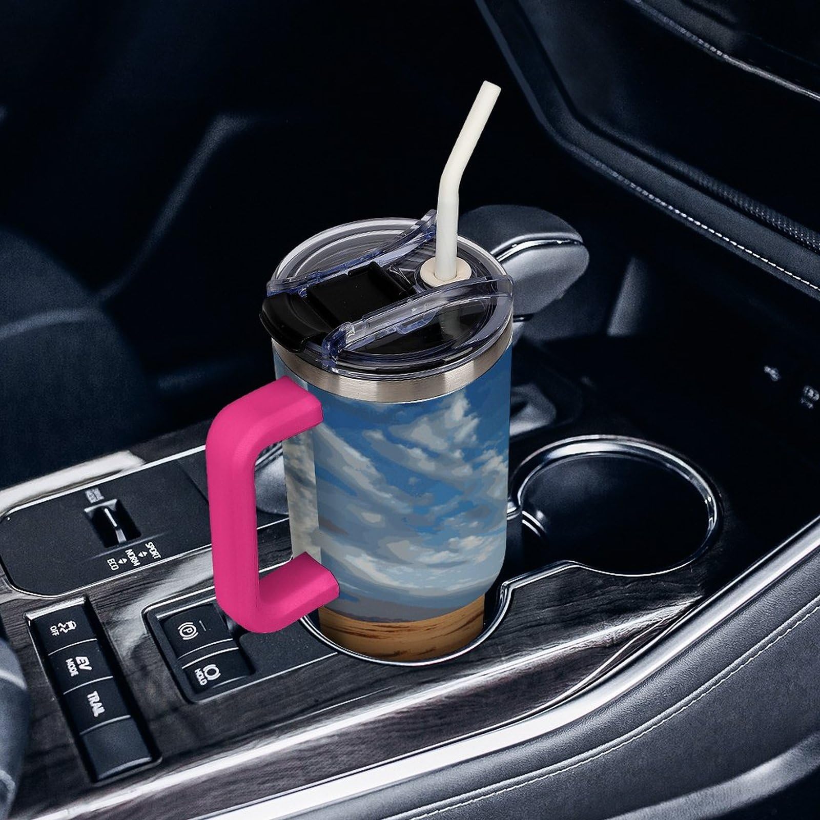 Autobecher aus 304 Edelstahl, mit Strohhalm und auslaufsicherem Deckel, großes Fassungsvermögen, vakuumisolierter Reisebecher für Auto-Becherhalter, 1,2 l, Kamelfarben