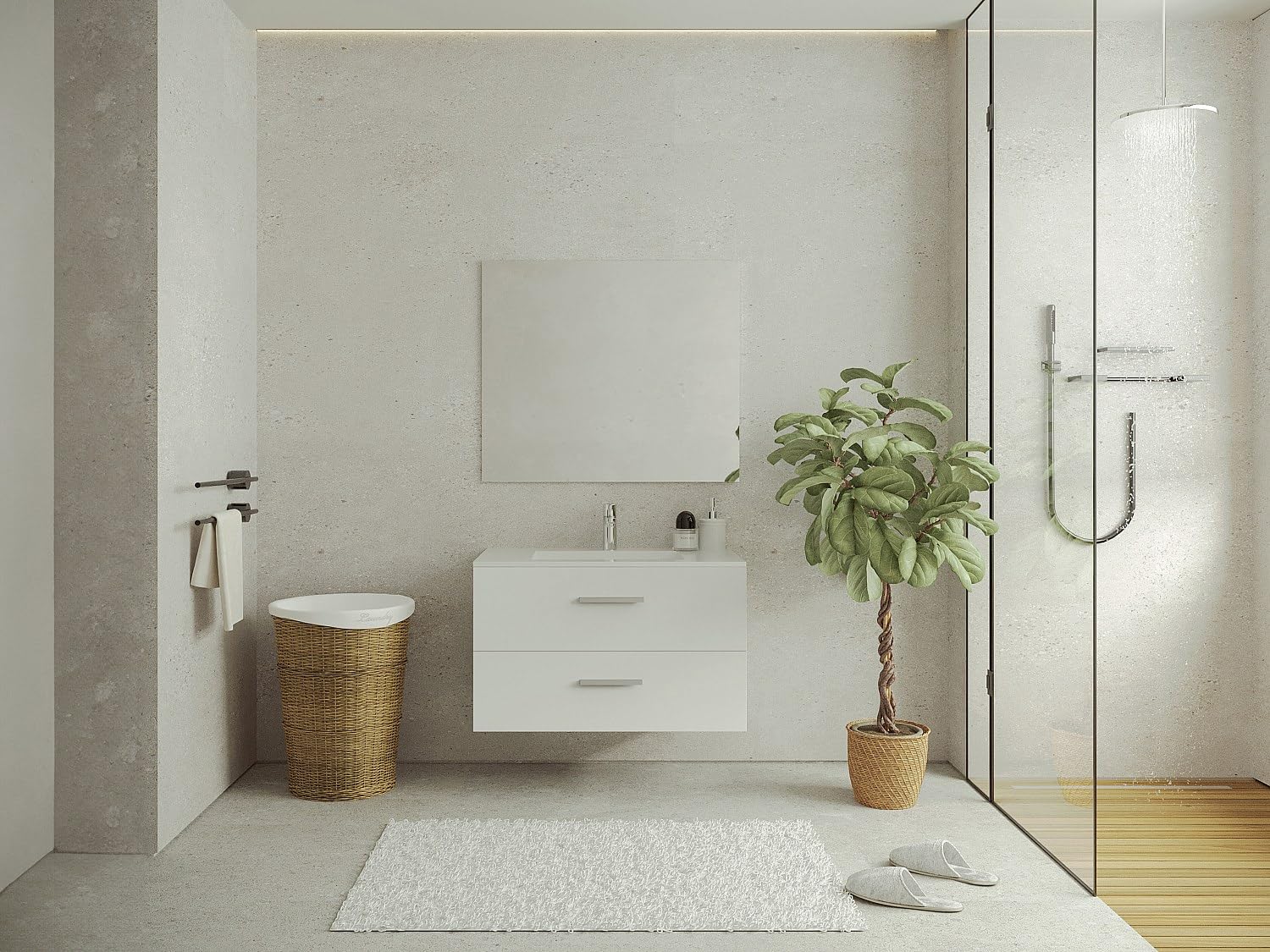 Vente-unique - Mobile sotto lavabo sospeso 80 cm Bianco - Kayla