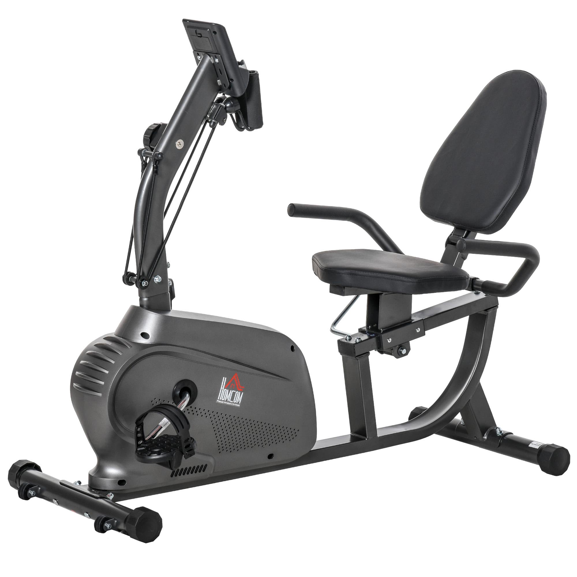 HOMCOM Cyclette Orizzontale con 8 Livelli di Resistenza e Seduta Regolabile, Cyclette Magnetica Professionale con Corde Elastiche e Porta Cellulare, Display LCD, per Riabilitazione Casa Anziani