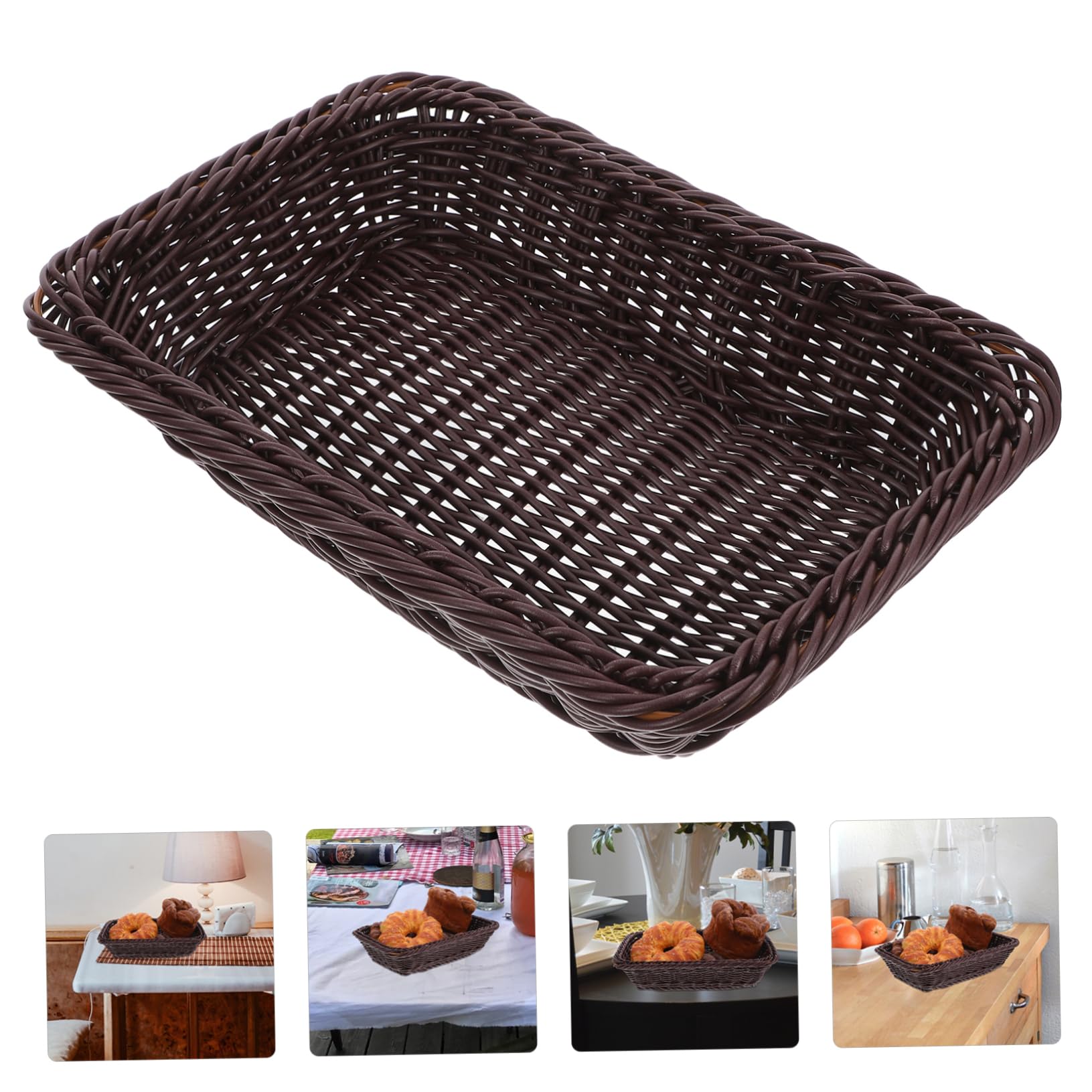 Amosfun 3 Piezas Cesta de Pan Tejida Multifuncional Cesta de Almacenamiento Decorativa para Servir Pan y Accesorios Oscuro