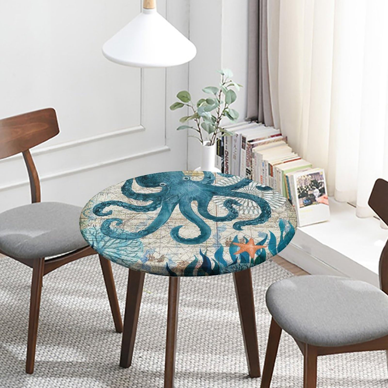 igoga sports Round Tablecloth Fitted Table Cloth Elastic Edge Table Cover, Polyester Table Pad Cloth for Indoor Outdoor Party Dinner Patio Decor Fits Tables Up to 24''