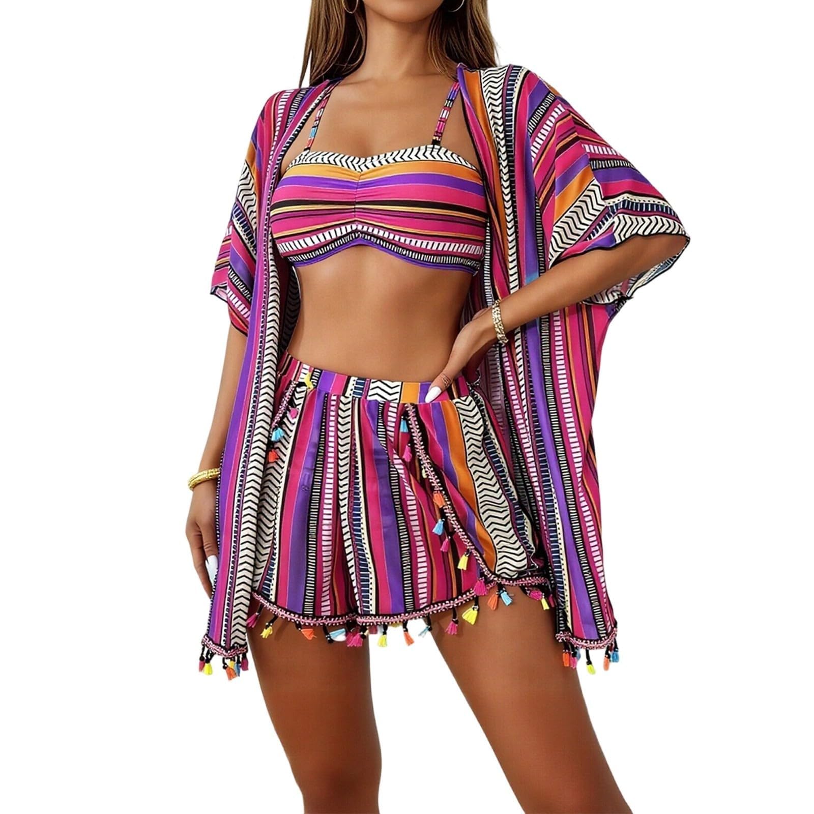 Generic Plus Size Bikini Swimsuit 2 Pieces Women Bikini Swimsuits for Women, 4 Pieces, High Waist, Fringed, Mesh, Shorts, for Beach Bikinis Women 2026 High Panty Swimwear Premama