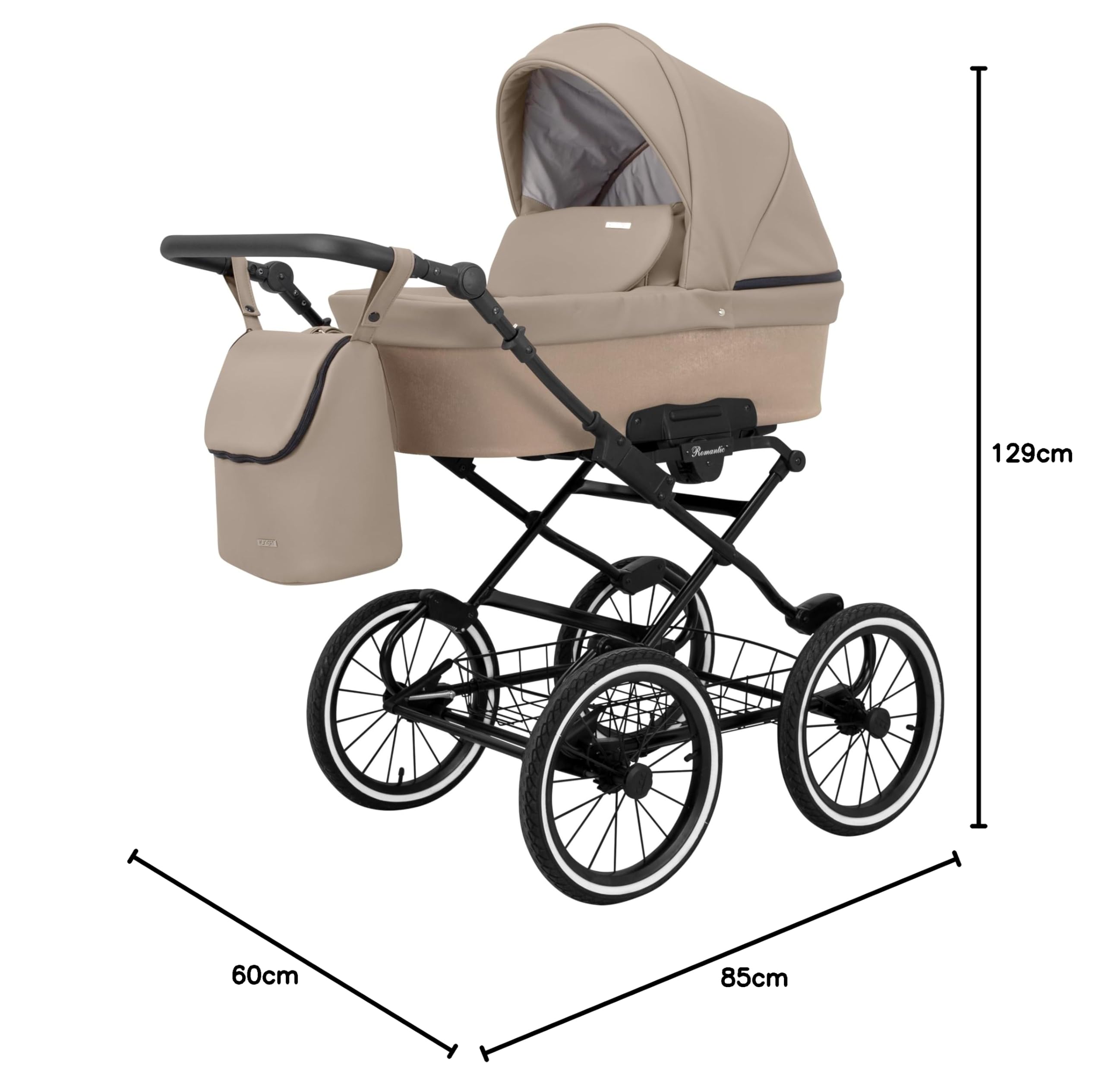 Poussette landau bébé 3 en 1 et 2 en 1 nacelle siège-auto bébé Kunert ROMANTIC retro 3en1 et 2en1 pousette 3 in 1 et 2 in 1 (cappucino eco- cadre noir, 3en1 Cosmo)