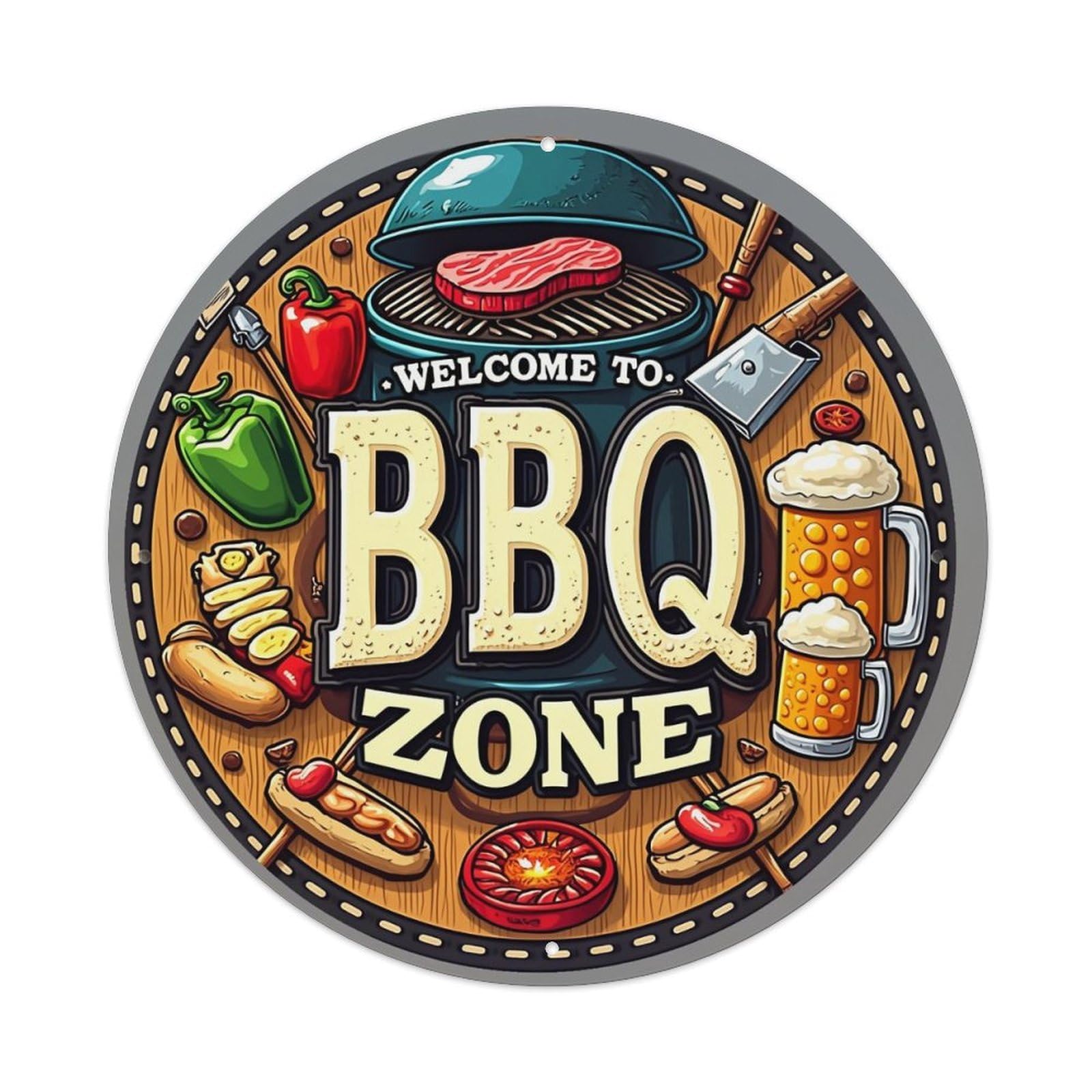 Welcome To Bbq Zone Logo Tin Sign Metal Poster Vintage Metal Signs for Home Man Cave Bar Cafe Kitchen laundry room Wall Decorations 8x8 inches