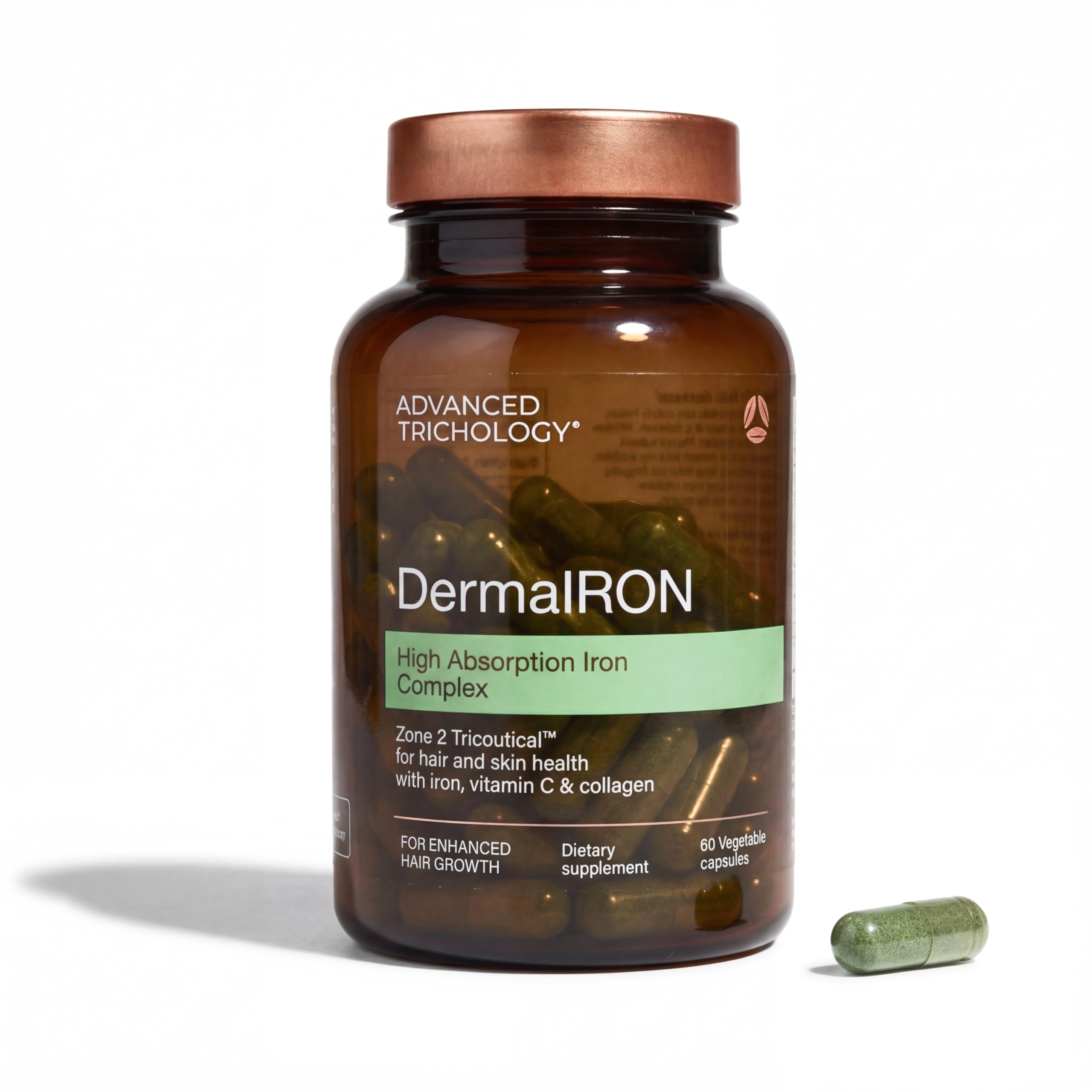 Derma-Iron Supplement for Women and Men - Iron blood builder pills for hair and skin with Collagen and natural Vitamin C, low iron and ferritin, thinning hair, hair loss support