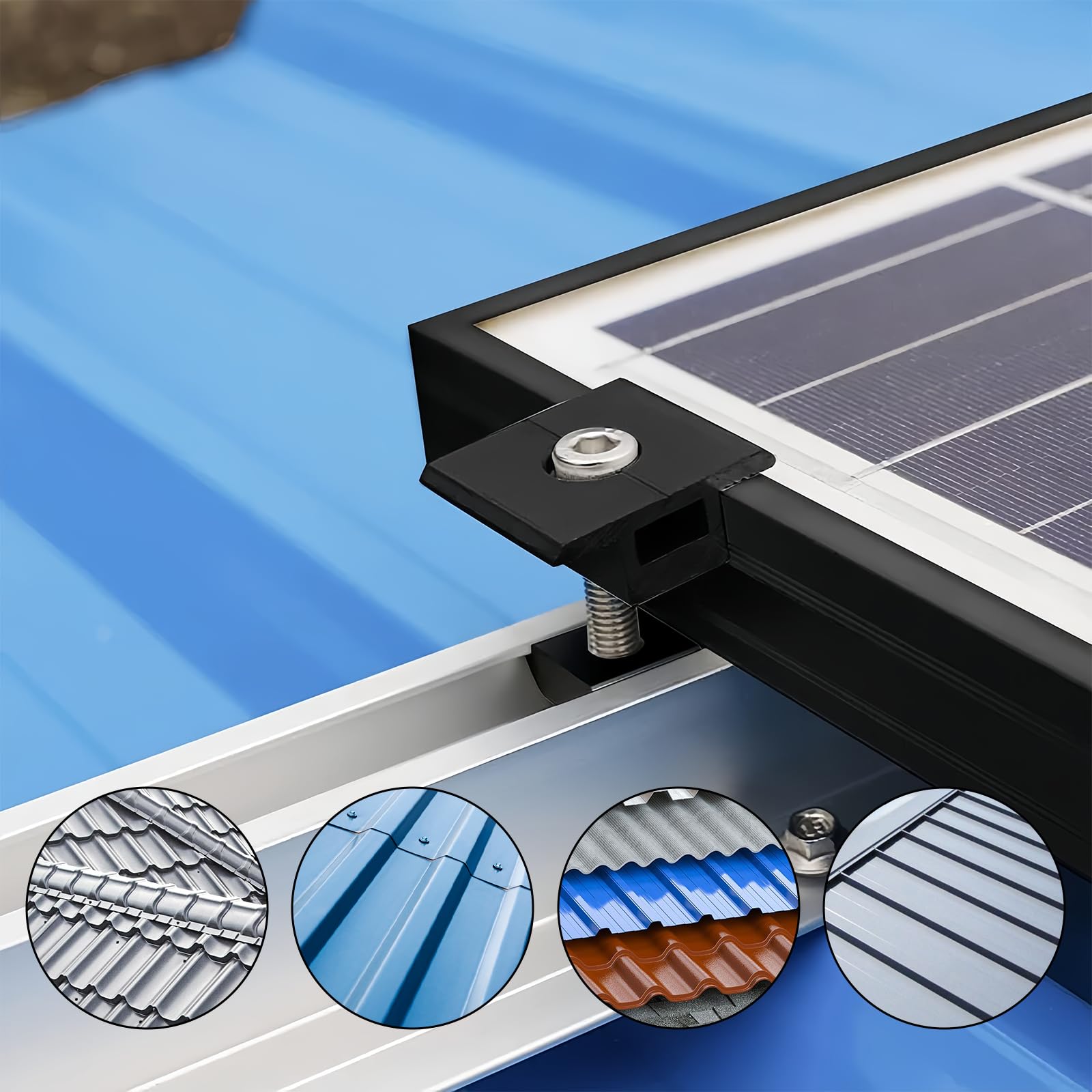 Support Panneau Solaire, Support Panneau Solaire Sol, Rail Panneau Solaire, Kit de Support de Panneau Solaire 12 cm Et Accessoires Noir Réglable de 30 à 35 Mm, Support Pour Panneaux Solaires