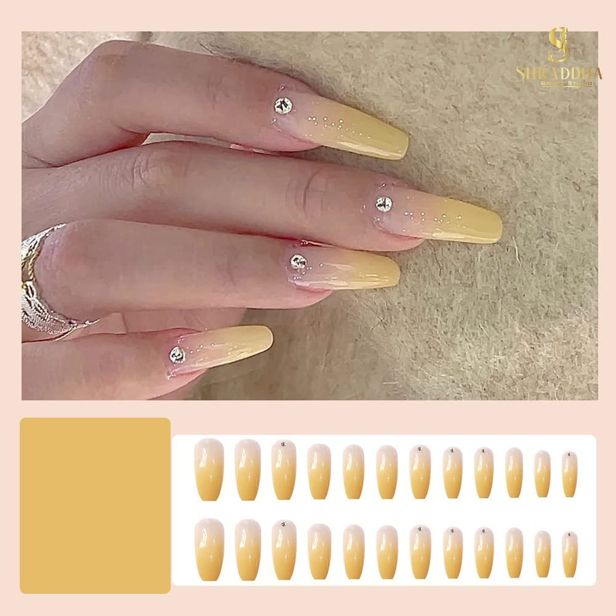 SHRADDHA BRIDAL STUDIO® Press On Nails Short French Nail Extension, Artificial Fake Nail Art, The Most Funky & Cool Nails Extension, All Size with Glue Sheet, Nail File Wooden Stick Alcohol Pad 1
