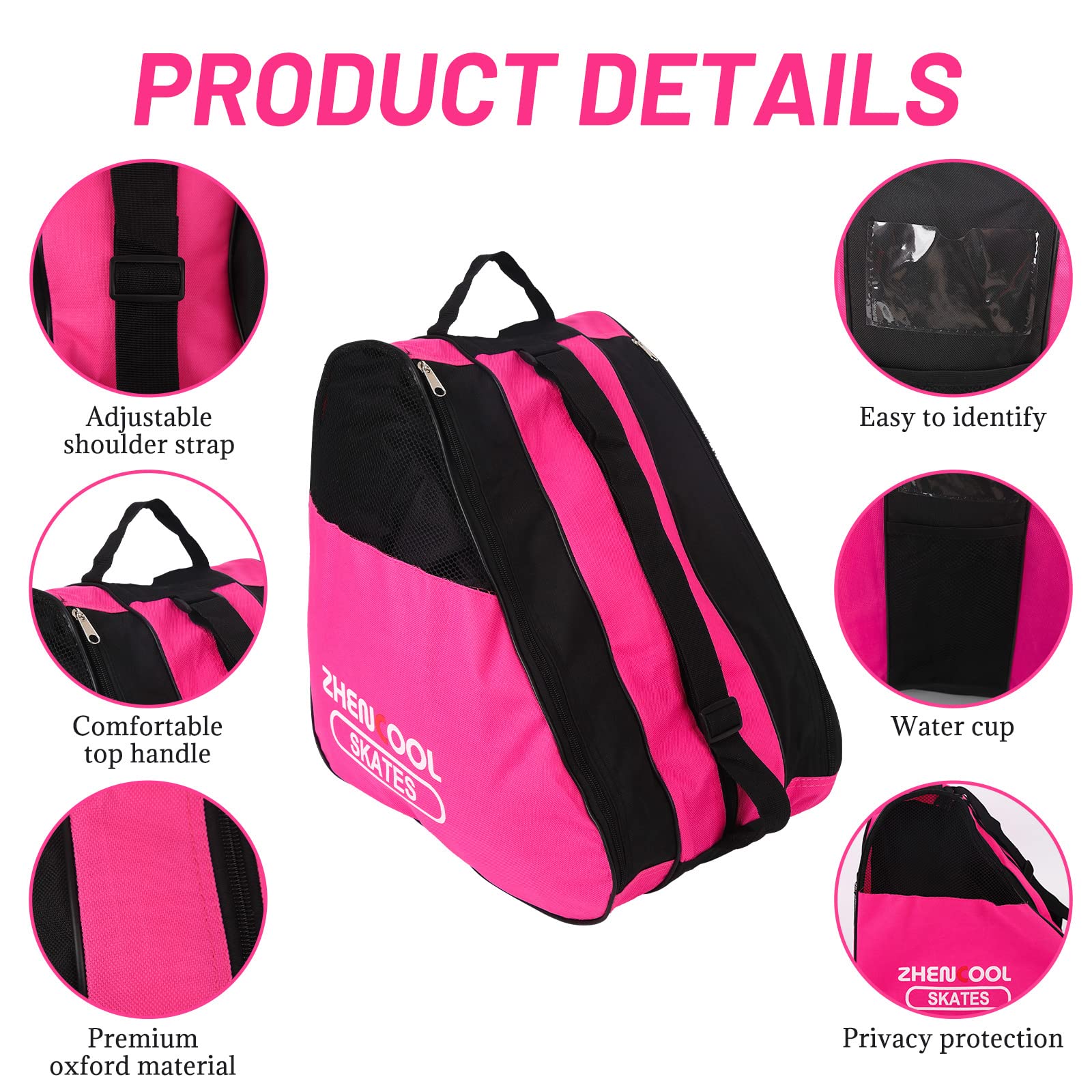 Mochila de Patinaje Bolsa para Patines en Línea Unisex con Correa Ajustable Rosa