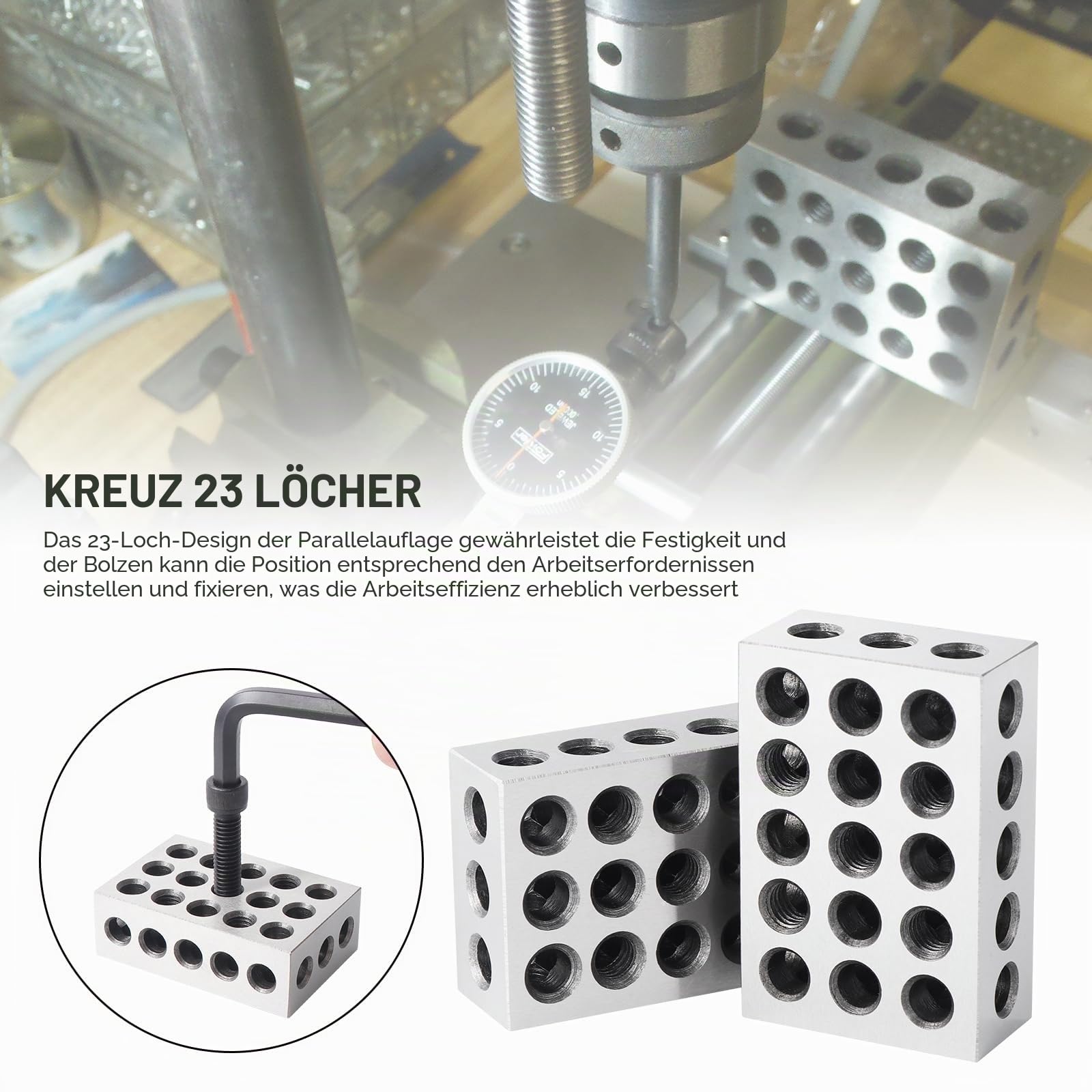 HSEAMALL 1-2-3 Blöcke Präzisionsstahl Parallelblöcke 23 Löcher 2,5 x 5,1 x 7,6 cm Maschinisten-Frässet