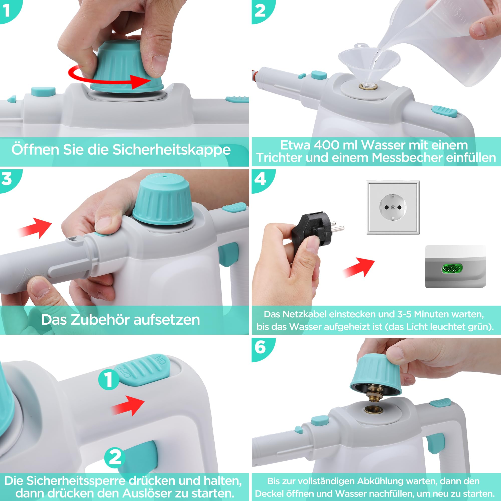 HAUSHOF Dampfreiniger Handgerät 450ml, 1200W Hand Dampfreiniger für alles mit 8 Zubehör, 3,0 bar Dampfdruck zum Erweichen von Schmutz und Fett von Böden, Fenstern, Küchen, Toiletten, Auto
