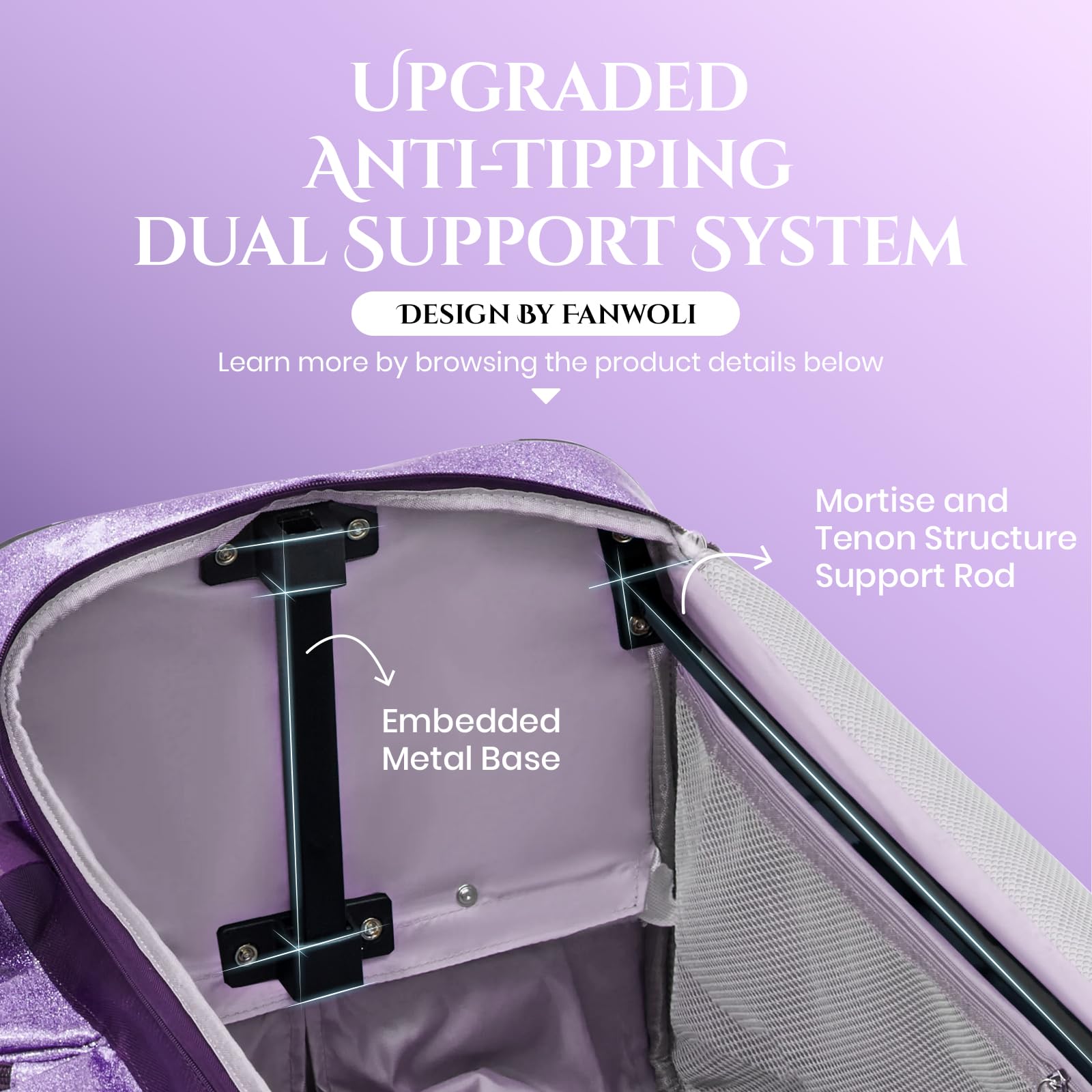 Fanwoli Tanztasche mit Kleiderständer, 58,4 cm, glitzernder, wasserdichter Stoff und verbessertes stabiles System, Shine-Bright Kollektion, ideale Wettkampftasche für Tänzer, Athleten, Cheerleader