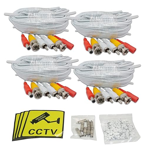 4 x 60ft Cámara de Seguridad BNC Cable,Video Audio con Alimentación para Instalación de Cámara CCTV, Pre-Hecho Todo en uno Conector coaxial Siamés