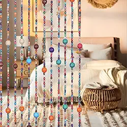 Cortina colorida Boho com contas de bambu, 90 x 190 cm, 38 fios, feita à mão, contas de madeira, cortinas hippie, divisória de quarto para porta, janela, decoração de casa, arco-íris