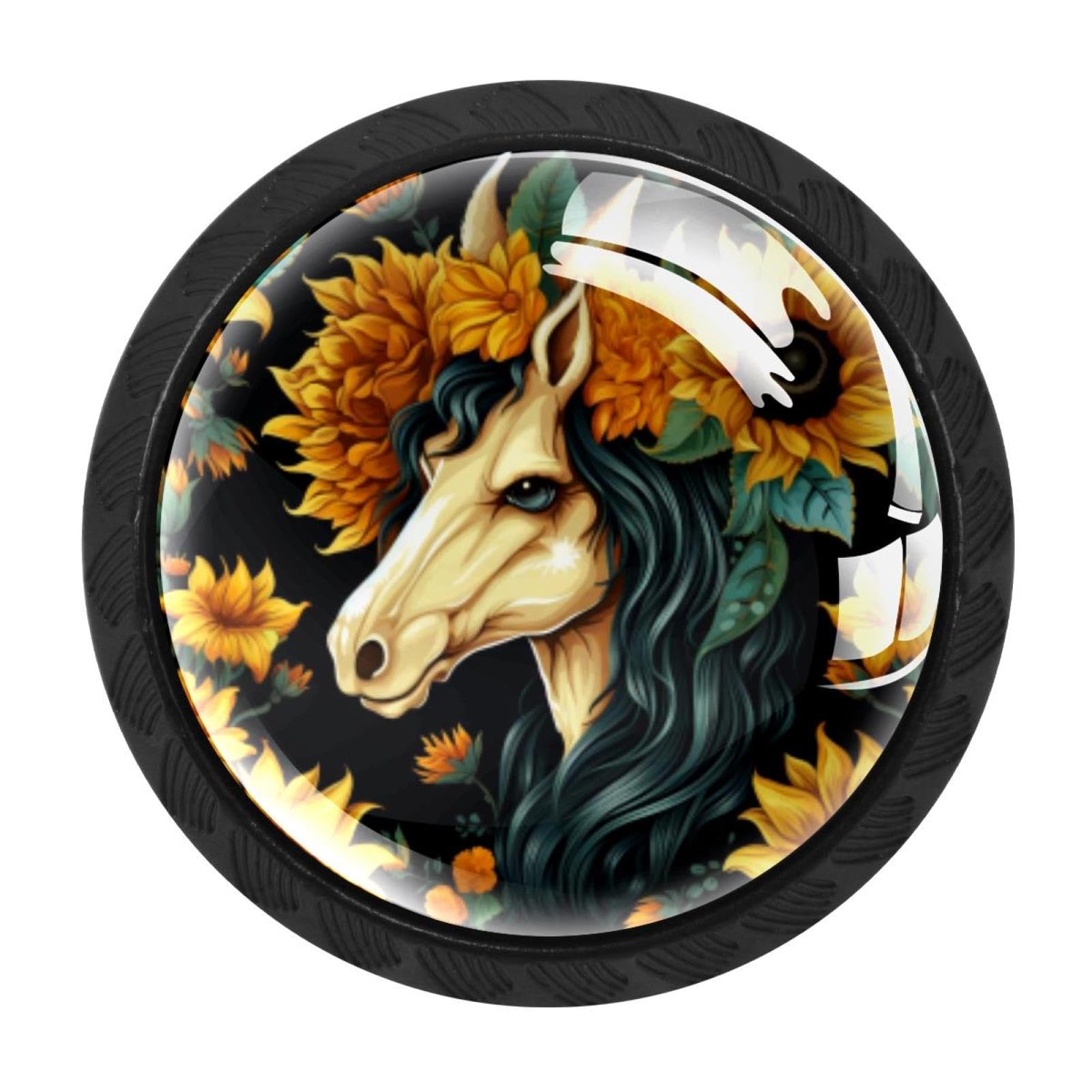 CHENZZZZ Unicorn Skull Sunflower Drawer Knobs 4 Pack Crystal Dresser Knobs 35mm Glass Cabinet Knobs for Home Office Bathroom