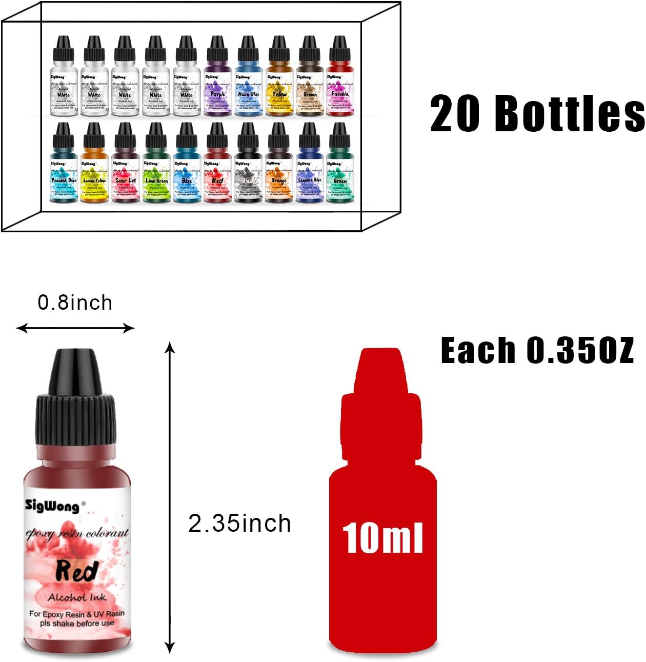 Alcohol Ink Set - 20 Bottles Vibrant Colors High Concentrated Alcohol-Based Ink, Concentrated Epoxy Resin Paint Colour Dye Great for Resin Petri Dish, Coaster, Painting, Tumbler Cup Making(10ml Each) : Arts, Crafts & Sewing