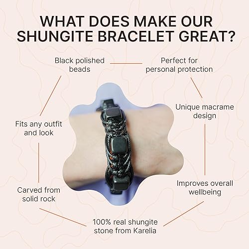 Miniatura 3 de Karelian Heritage Genuine Shungite Shambhala Macrame and Arachne Bracelet Shungite Stone Jewelry for Men Women Natural Black Stone Macrame