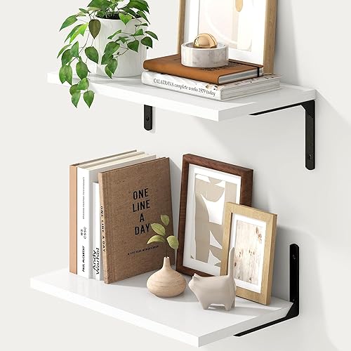 Miniatura 16 de Fun Memories Estantes flotantes para pared, estantes flotantes de 12 pulgadas de profundidad, juego de 2, estante montado en la pared con soportes