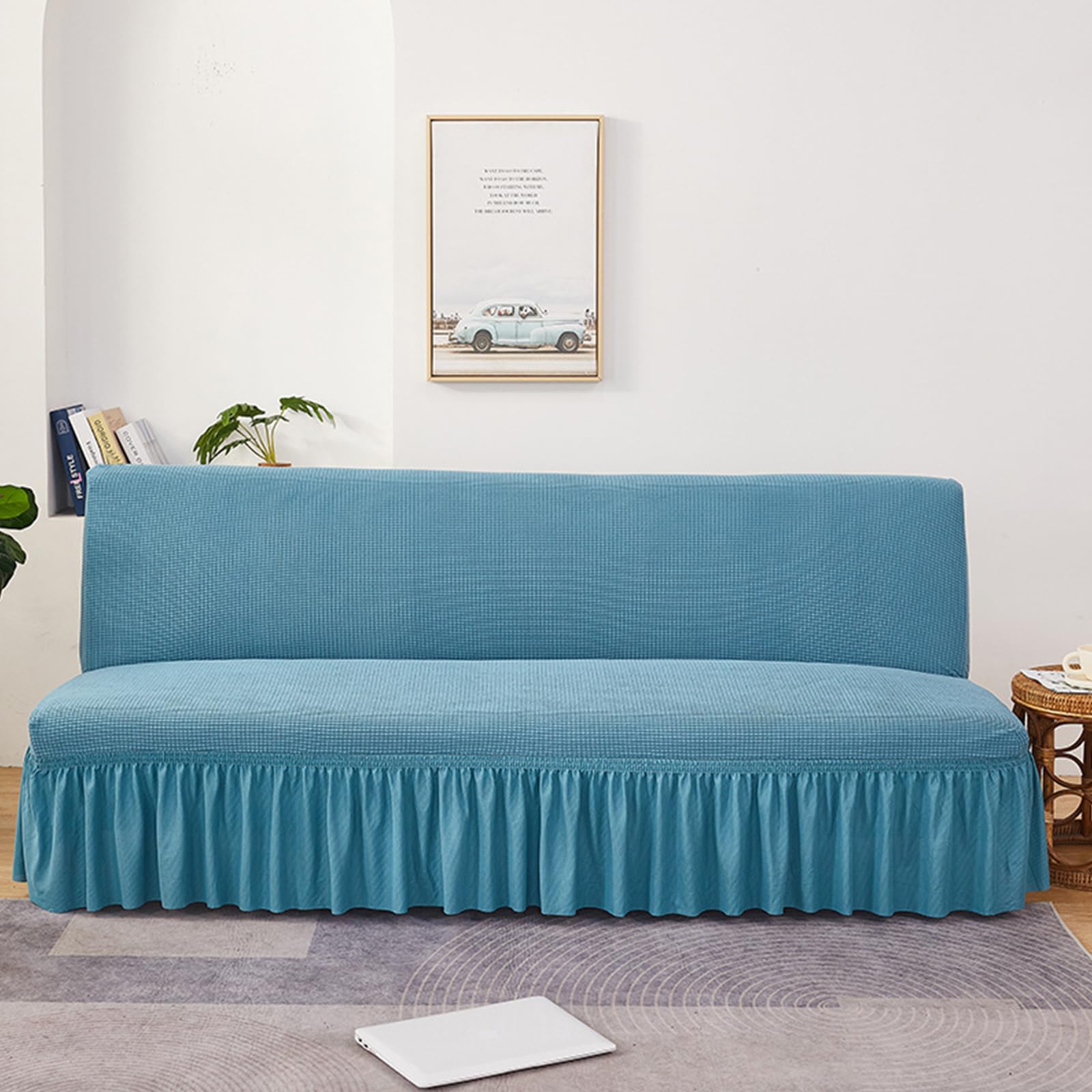 Housse de canapé extensible universelle bleu pour futon 3 places