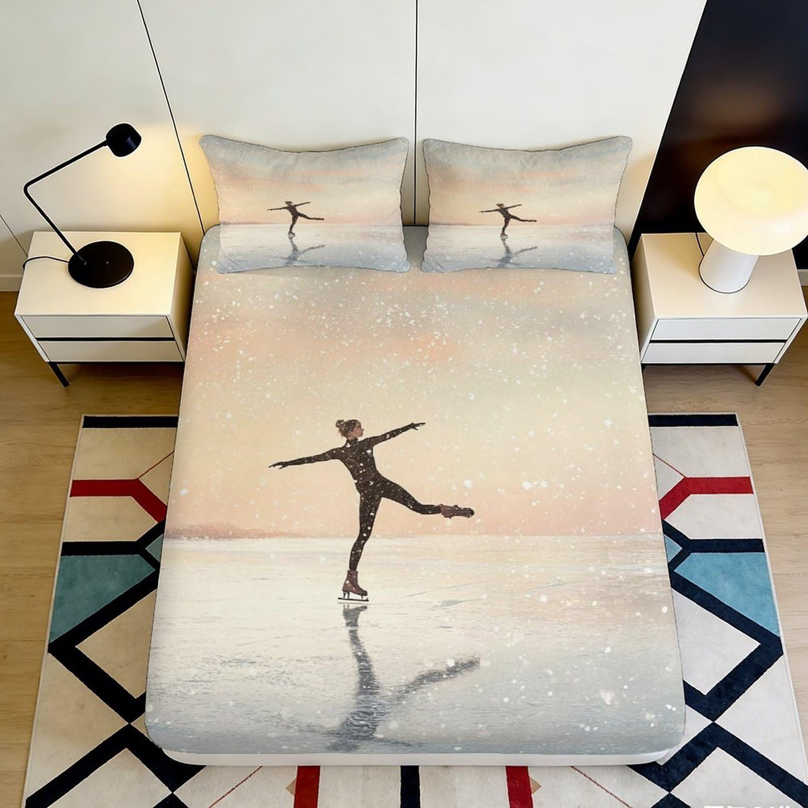 3D Printed Ballet Dancer Fitted Sheet Microfiber Deep Pocket Non-Slip Bedding Set Ballet Mattress Fitted Cover Washable for Bedroom 120x200x25cm
