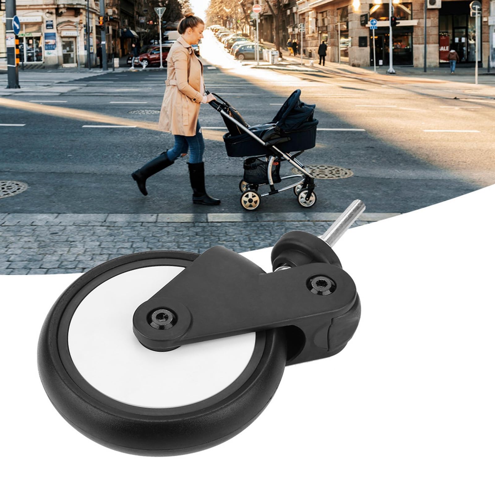 Roues De Poussette pour Bébé, Roues De Remplacement pour Poussette, Remplacement De Roue en Plastique, Adaptées pour Offrir Une Excellente Stabilité(A Pair of Rear Wheels)